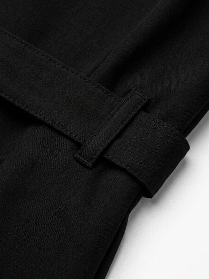 Ameliana | Elegant Off Shoulder Belted Summer Midi Dress - Black - detail