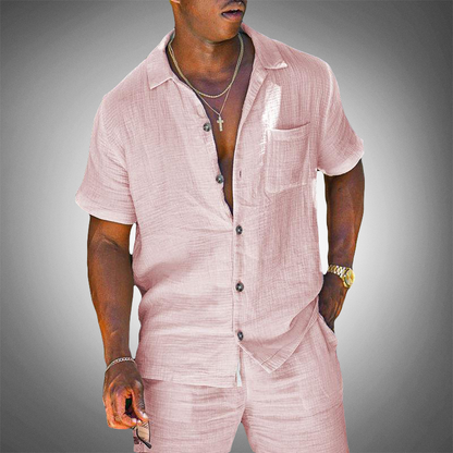 Camisa de Lino de Hombre Momount – Manga Corta con Botones Verano Casual