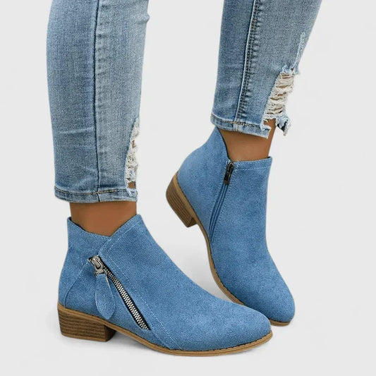 Women's Ankle Boots – Side Zip Low Block Heel Round Toe