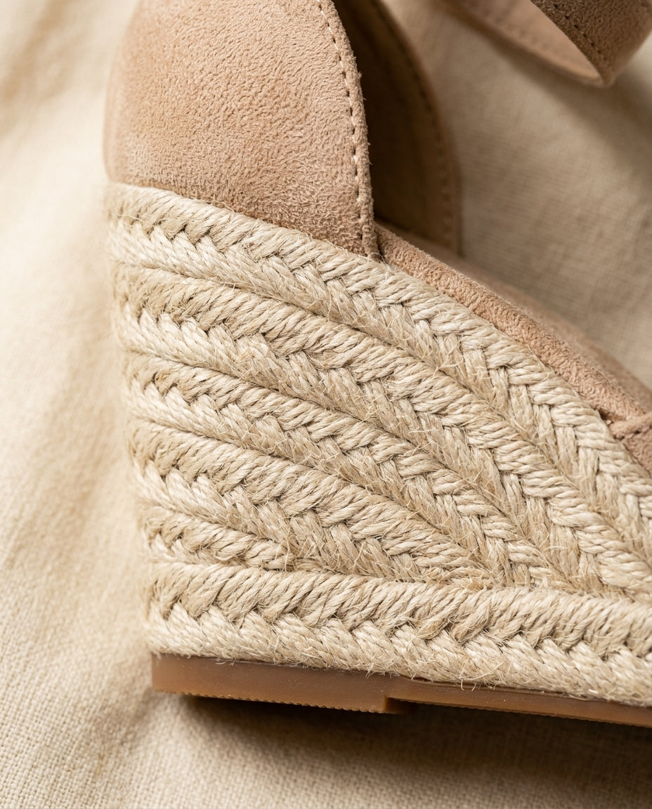 Momount Women Espadrille Wedge Sandals – Closed Toe Suede Upper Ankle Strap Braided Jute Platform