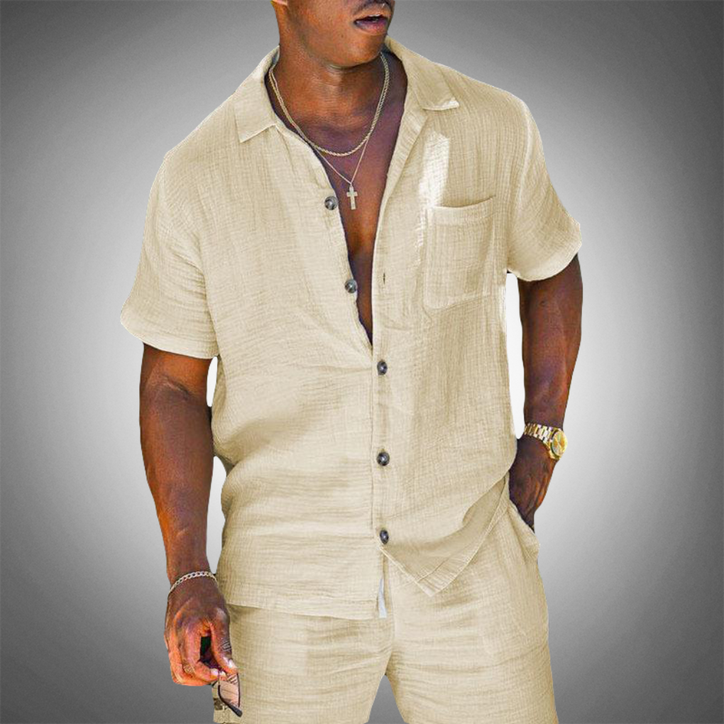 Camisa de Lino de Hombre Momount – Manga Corta con Botones Verano Casual