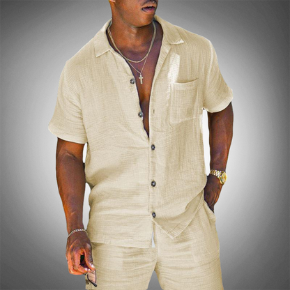 Camisa de Lino de Hombre Momount – Manga Corta con Botones Verano Casual