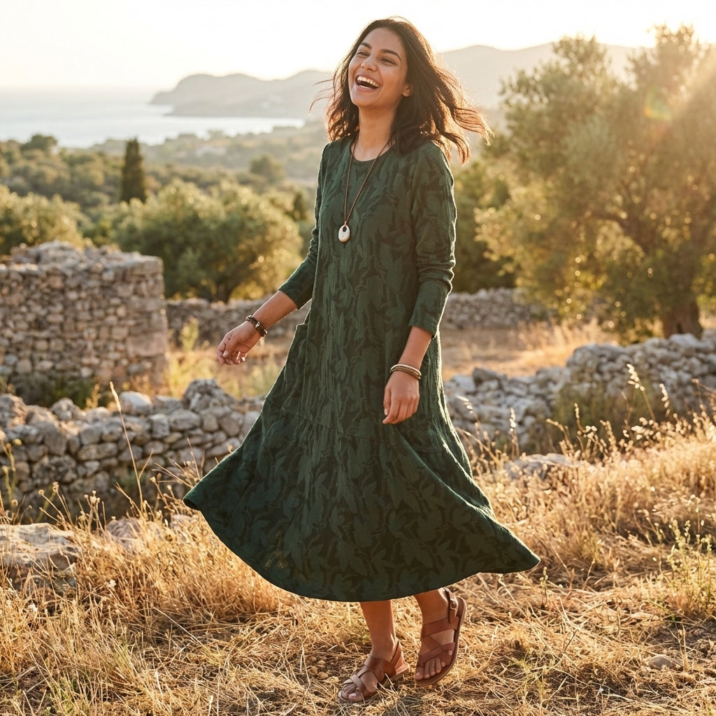 Sage Textured Midi Dress - Lifestyle