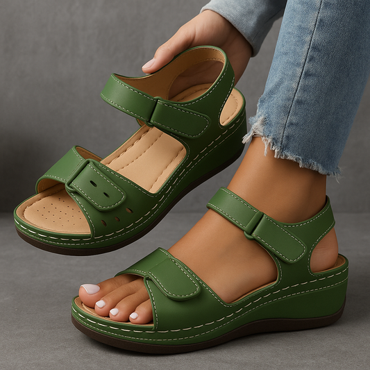 Belcanto | Sandalias de Cuña con Plataforma de Cuero y Velcro