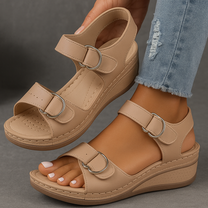 Belcanto | Sandalias de Cuña con Plataforma de Cuero y Velcro