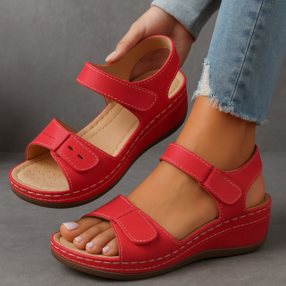 Belcanto | Sandalias de Cuña con Plataforma de Cuero y Velcro
