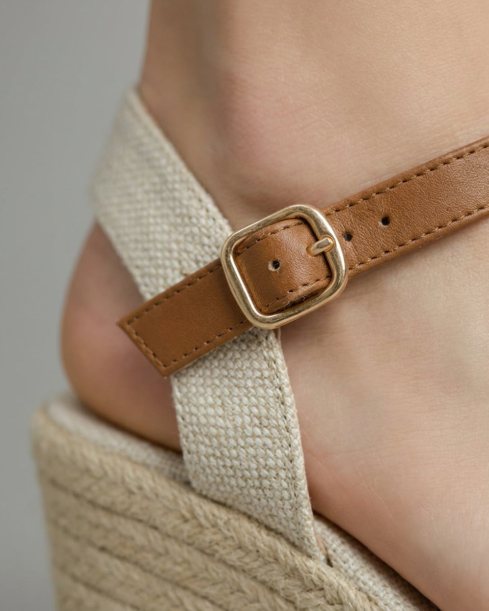 Momount Women Espadrille Sandals – Closed-Toe Leather Slingback Platform - Detail strap