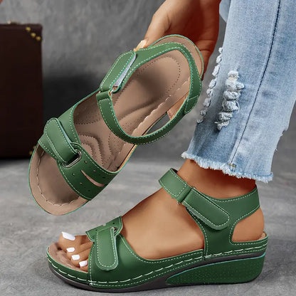 Belcanto | Sandalias de Cuña con Plataforma de Cuero y Velcro
