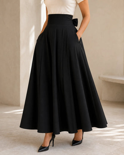Falda midi de mujer de cintura alta con lazo y bolsillos — image 1