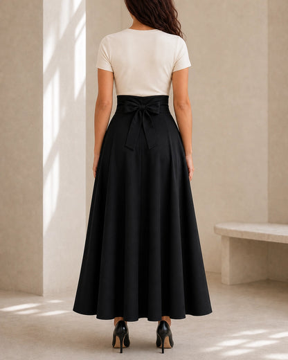 Falda midi de mujer de cintura alta con lazo y bolsillos — image 4