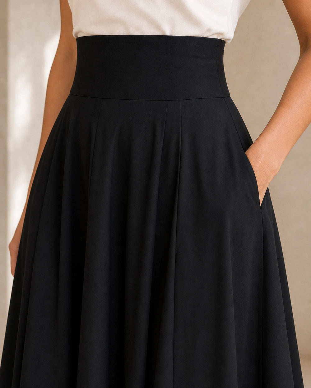 Falda midi de mujer de cintura alta con lazo y bolsillos — image 5
