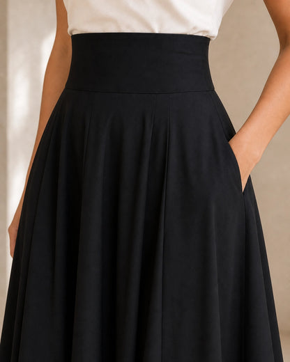 Falda midi de mujer de cintura alta con lazo y bolsillos — image 5