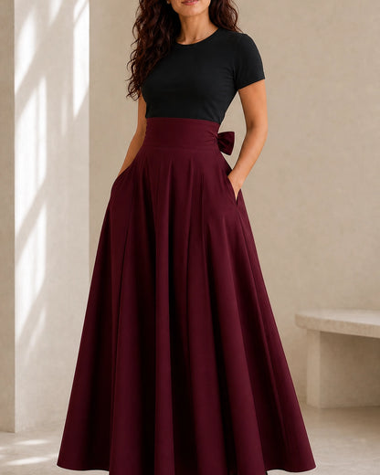 Falda midi de mujer de cintura alta con lazo y bolsillos — image 10