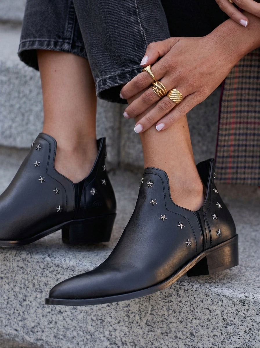Women's Studded Ankle Boots – Slip-On Block Heel Side Studs