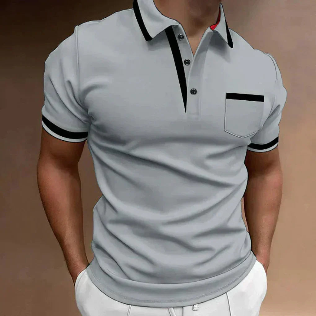 Polo de Hombre – Ribetes en Contraste Bolsillo Pecho Estilo Clásico