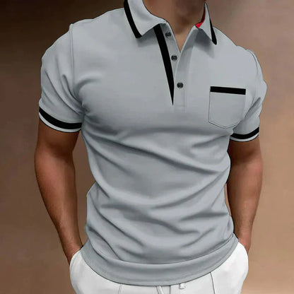 Polo de Hombre – Ribetes en Contraste Bolsillo Pecho Estilo Clásico