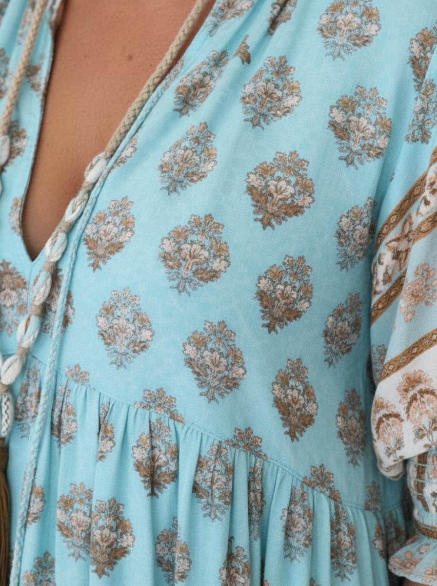 Ines Bohemian Dress Detail Close-up Blue