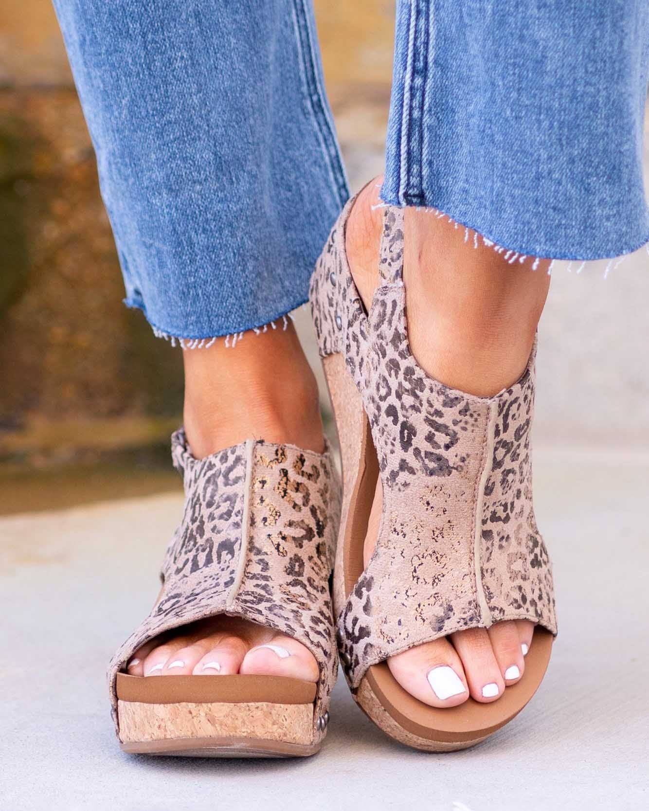 Sandalias de Cuña de Mujer – Cuero Envejecido Plataforma Corcho Slingback