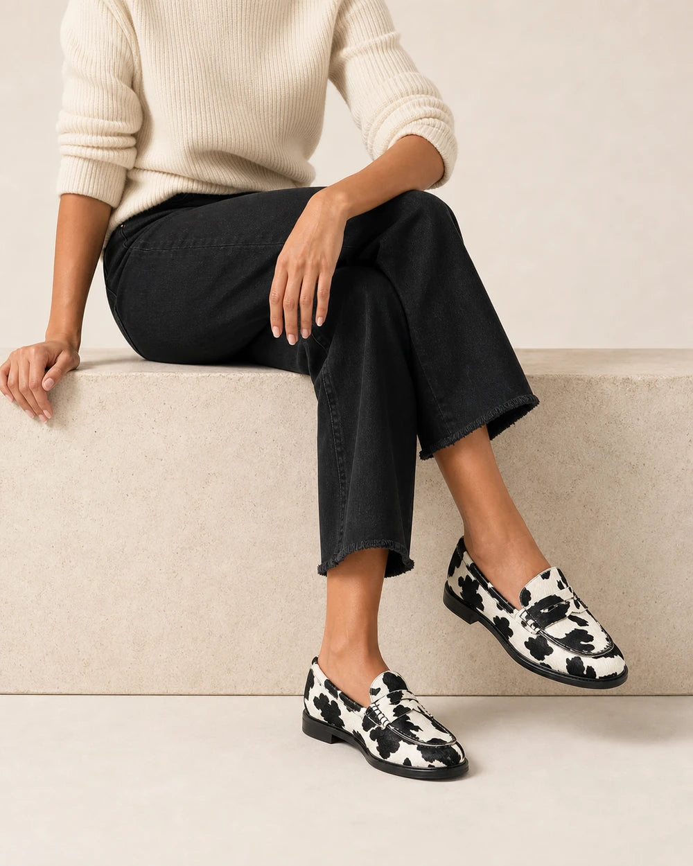 ROSALIND-QUALITY-REMAKE-2026-07-22 — loafers-for-women-patterned-slip-on-1-black-white-07-seated-styling.webp