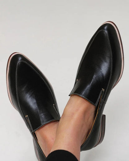 Cordelia | Black Leather Pointed Toe Professional Loafers — loafers-for-women-pointed-toe-slip-on-flats-black-02-reference-view.webp