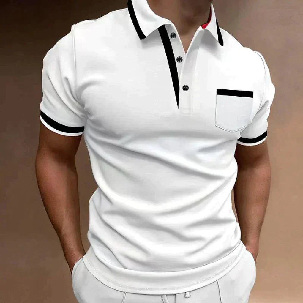 Polo de Hombre – Ribetes en Contraste Bolsillo Pecho Estilo Clásico
