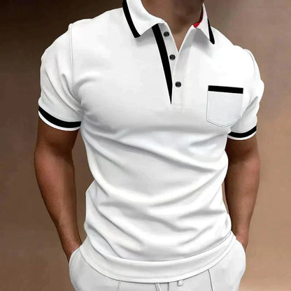 Polo de Hombre – Ribetes en Contraste Bolsillo Pecho Estilo Clásico