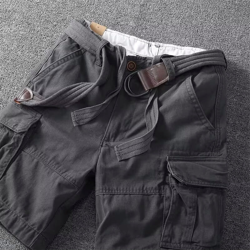 Pantalones Cargo de Hombre – Pantalón Corto de Algodón con Cinturón y Cierre de Botón