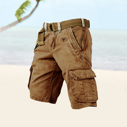 Pantalones Cargo de Hombre – Pantalón Corto de Algodón Lavado Vintage con Cinturón