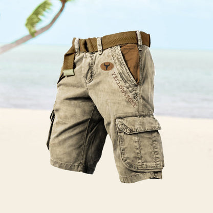 Pantalones Cargo de Hombre – Pantalón Corto de Algodón Lavado Vintage con Cinturón