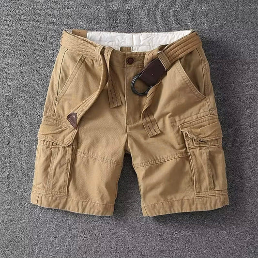Momount Men Cargo Shorts – Cotton Belted Button Closure Knee Length