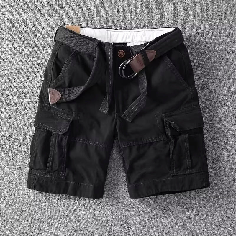 Pantalones Cargo de Hombre – Pantalón Corto de Algodón con Cinturón y Cierre de Botón
