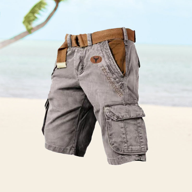 Pantalones Cargo de Hombre – Pantalón Corto de Algodón Lavado Vintage con Cinturón