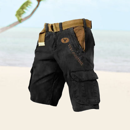 Pantalones Cargo de Hombre – Pantalón Corto de Algodón Lavado Vintage con Cinturón