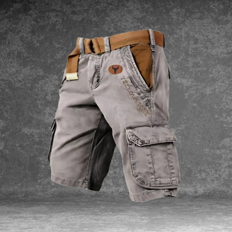 Pantalones Cargo de Hombre – Pantalón Corto de Algodón Lavado Vintage con Cinturón