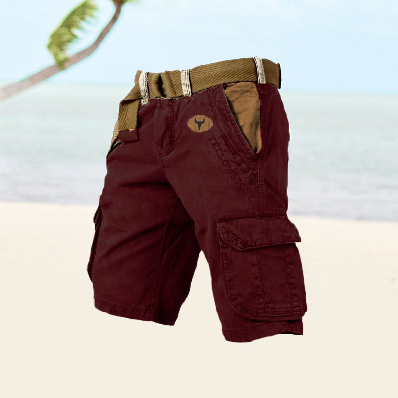 Pantalones Cargo de Hombre – Pantalón Corto de Algodón Lavado Vintage con Cinturón