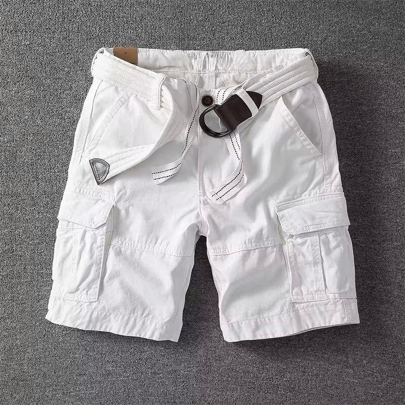 Pantalones Cargo de Hombre – Pantalón Corto de Algodón con Cinturón y Cierre de Botón