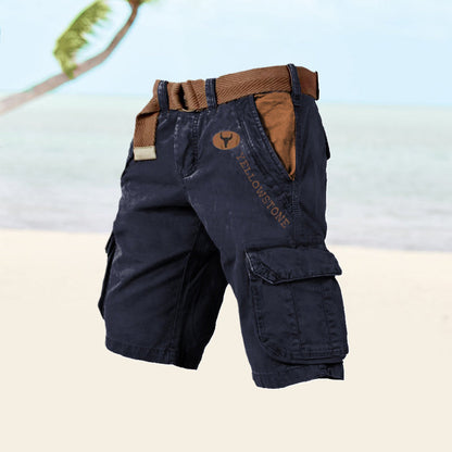 Pantalones Cargo de Hombre – Pantalón Corto de Algodón Lavado Vintage con Cinturón
