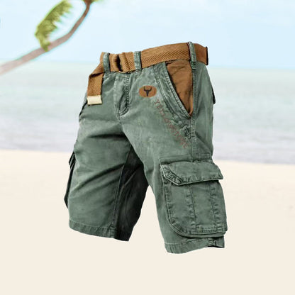 Pantalones Cargo de Hombre – Pantalón Corto de Algodón Lavado Vintage con Cinturón