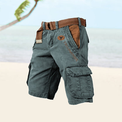 Pantalones Cargo de Hombre – Pantalón Corto de Algodón Lavado Vintage con Cinturón
