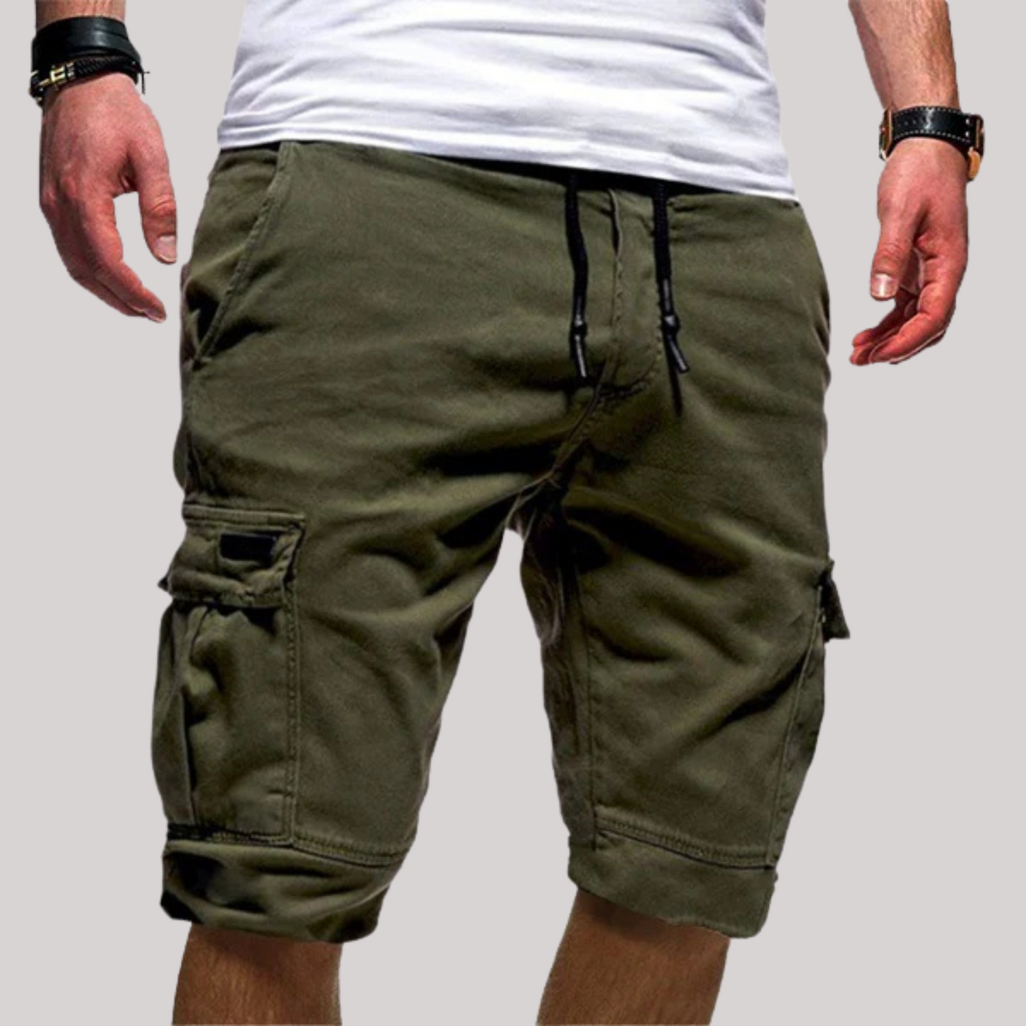 Pantalones Cargo de Hombre – Pantalón Corto Casual con Cintura Elástica y Cordón