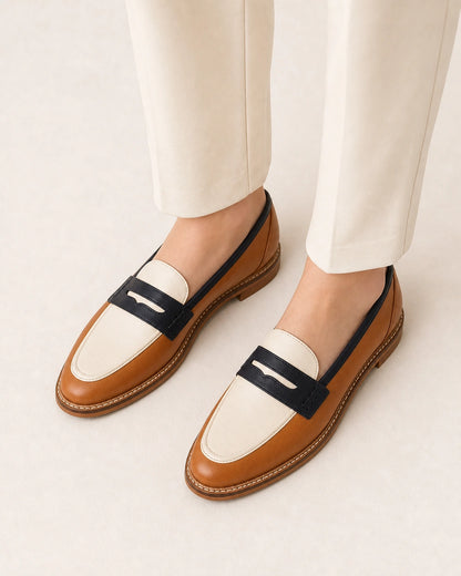 Mocasines marrón y crema de punta redonda — Imagen del producto 5