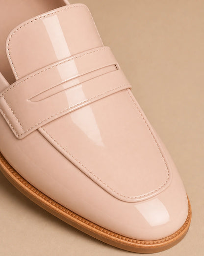 Mocasines rosa empolvado brillantes con tacón bajo — Imagen del producto 6