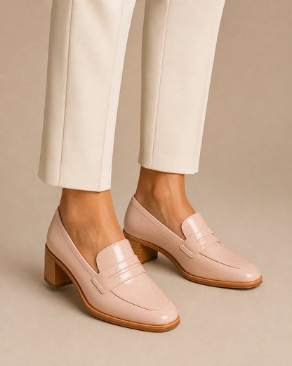 Mocasines rosa empolvado brillantes con tacón bajo — Imagen del producto 8