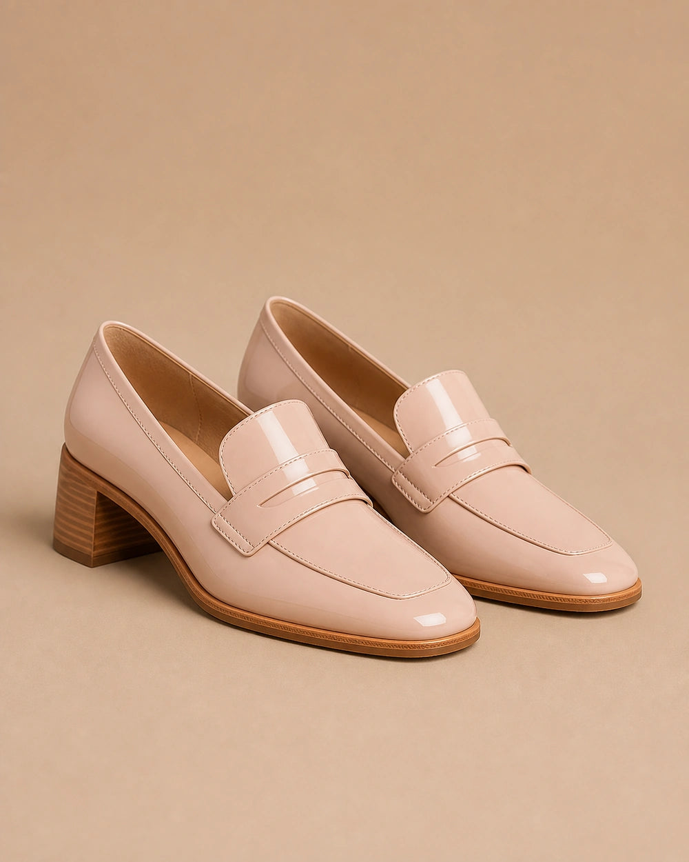 Mocasines rosa empolvado brillantes con tacón bajo — Imagen del producto 9