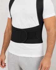 Corrector de espalda y postura con faja lumbar ajustable y tirantes cruzados – Cierre frontal