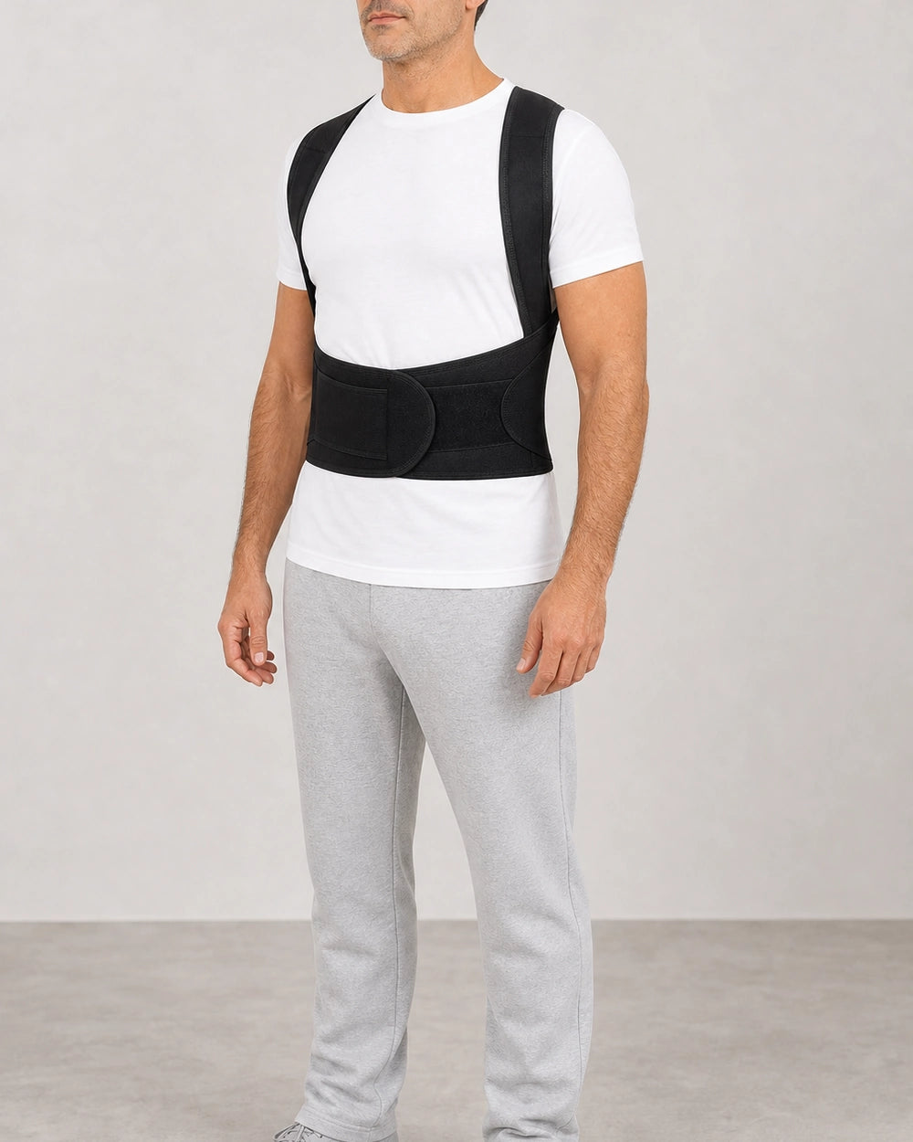 Corrector de espalda y postura con faja lumbar ajustable y tirantes cruzados – Cierre frontal