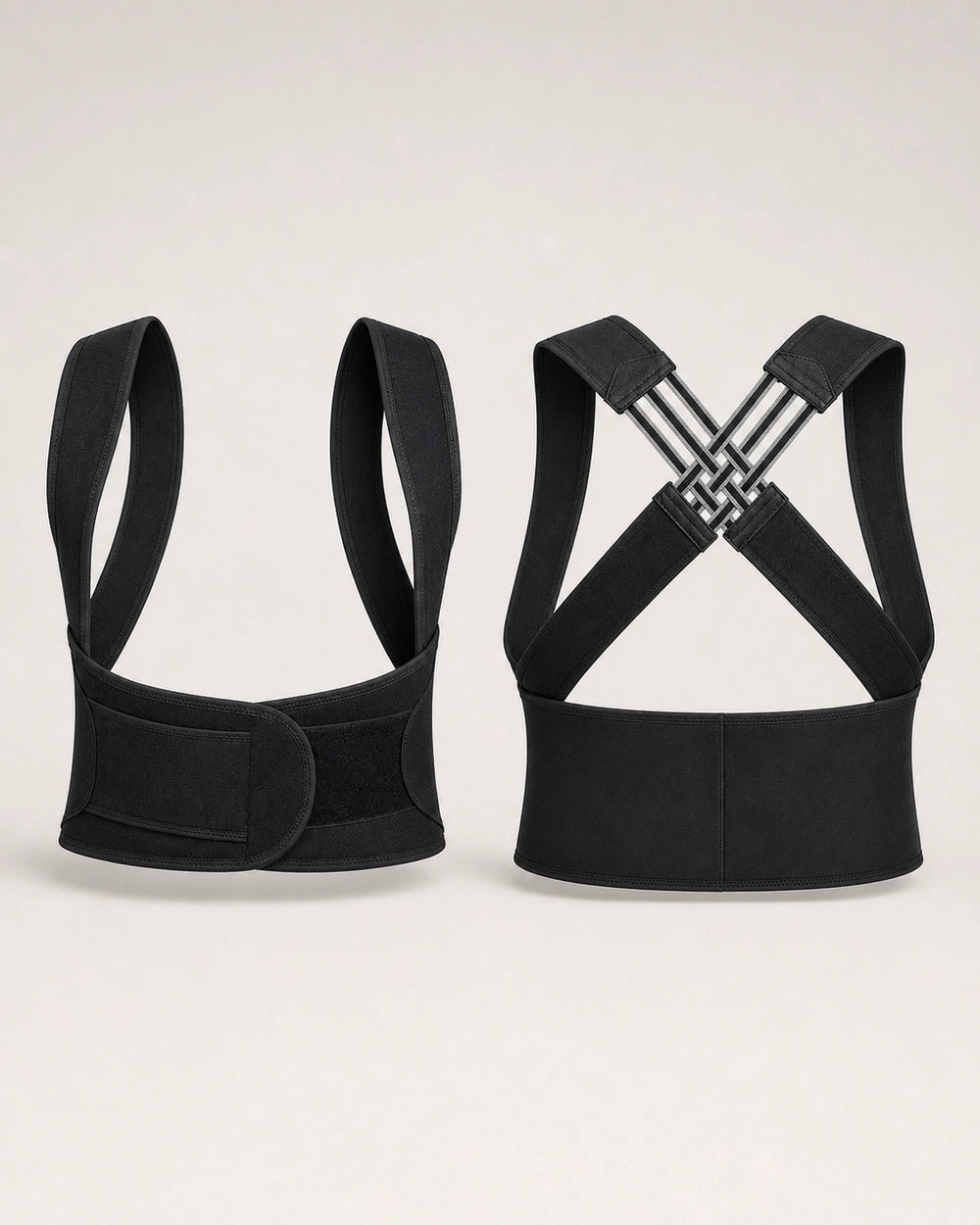 Corrector de espalda y postura con faja lumbar ajustable y tirantes cruzados – Cierre frontal