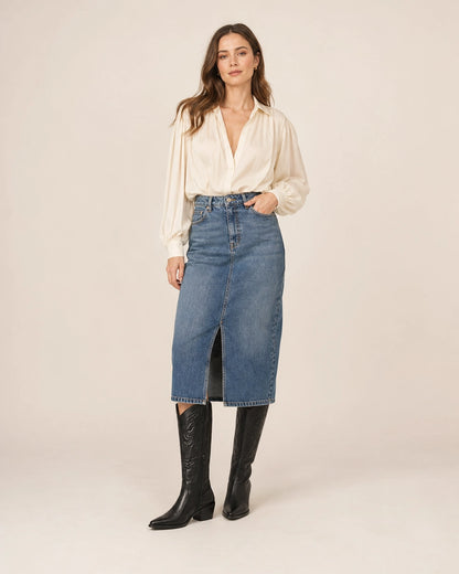 Momount Women Lizzy Western Knee-High Boots, black, full silhouette.
