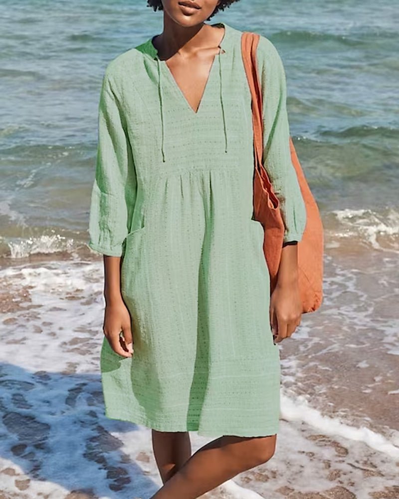 Persephone | Vestido Túnica de Algodón con Capucha y Escote en V para la Playa