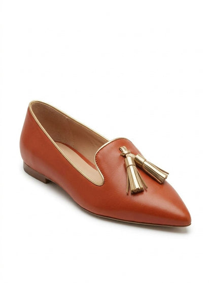 Women's Pointed Toe Tassel Loafers - Orange front